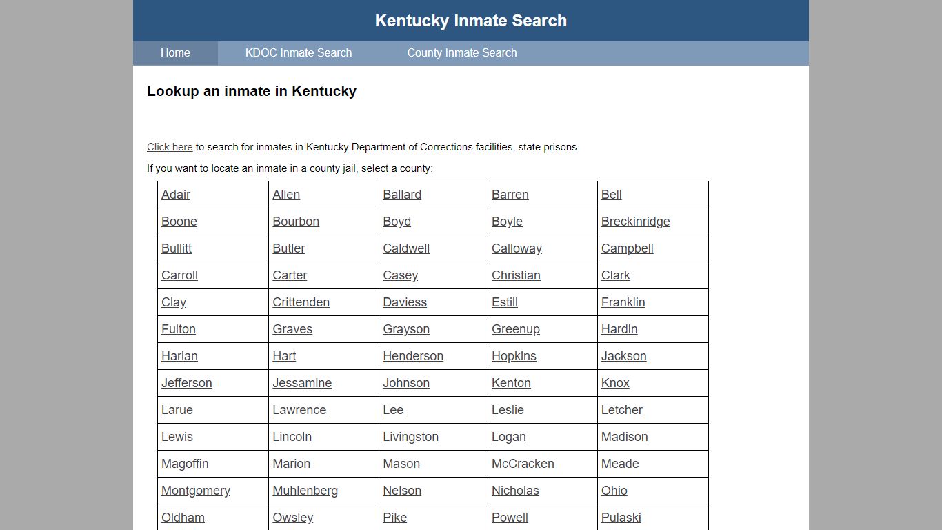 Kentucky Inmate Search